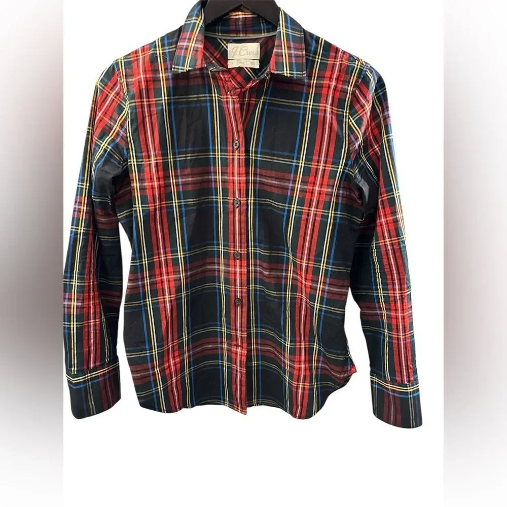 J. Crew Slim-fit stretch cotton poplin shirt in Stewart tartan size 4. Preppy